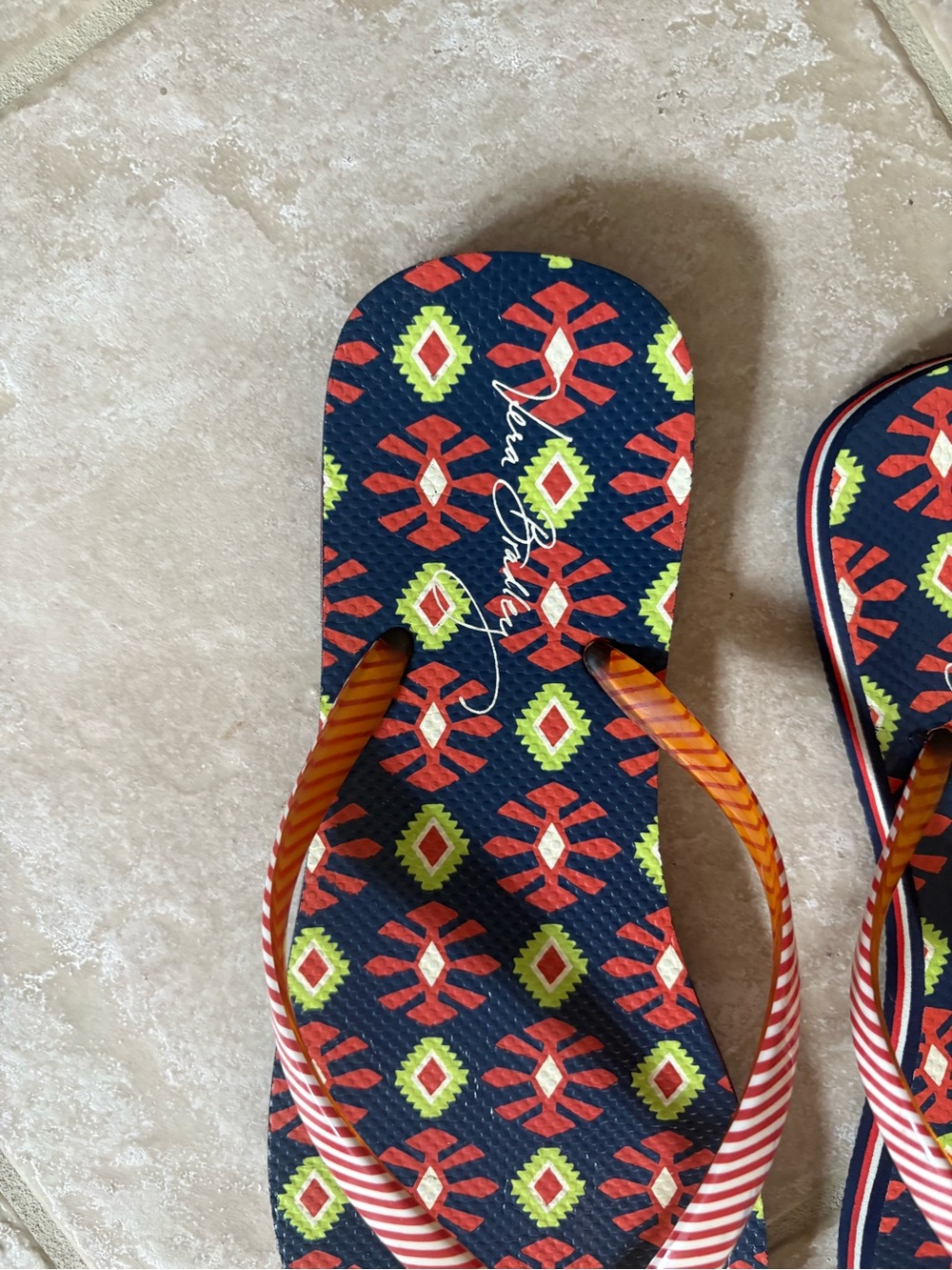 Vera Bradley Navy Multicolor Patterned Flip Flops
